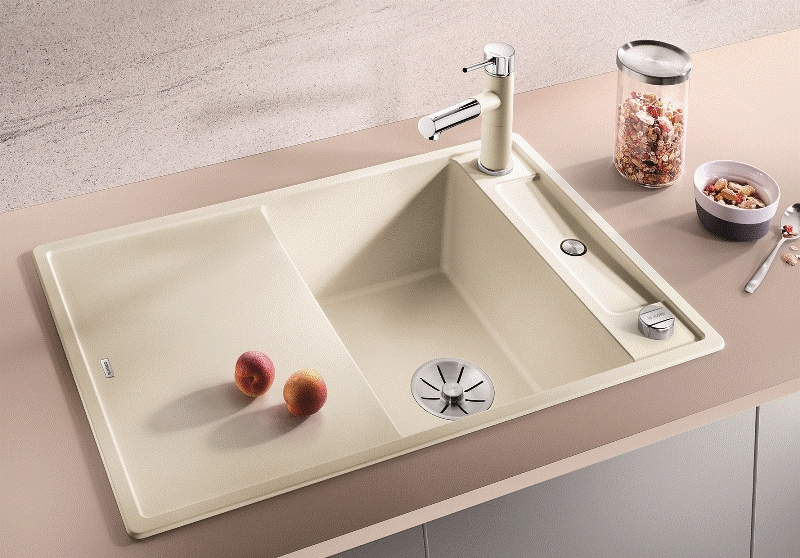 BLANCO AXIA III 45 S preiswert kaufen | Silgranit Splen Farbe Jasmin InFino Holzschneidbrett Einbau