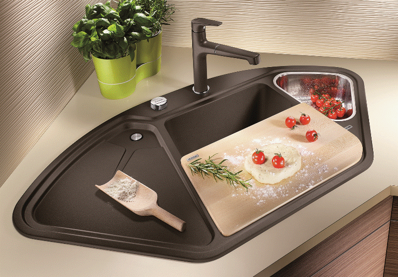 BLANCO DELTA II preiswert kaufen | Silgranit Ecksplen Farbe Cafe InFino Einbau