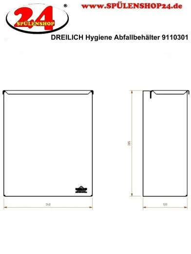 DREILICH Sirius II Hygiene-Abfallbehlter 9110301 zur verdeckten Wandmontage mit stabilem Deckel Fassungsvermgen ca. 5 Liter (2002080024)