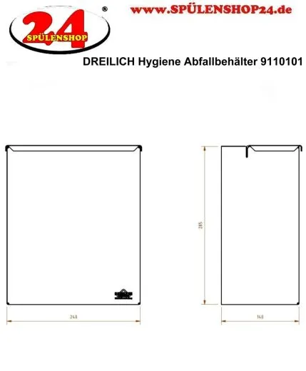 DREILICH Sirius II Hygiene-Abfallbehlter 9110101 zur verdeckten Wandmontage mit stabilem Deckel Fassungsvermgen ca. 5 Liter ohne Nachfllmedien (2002080025)