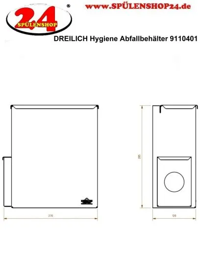 DREILICH Sirius II Hygiene-Abfallbehlter 9110401 zur verdeckten Wandmontage mit stabilem Deckel und Polybeutelspender Fassungsvermgen ca. 5 Liter (2002080040)