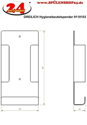 DREILICH Sirius II Hygienebeutelspender 9110103 fr Papierhygienebeutel zur Montage an die Wand offene Bauform (2002120003)