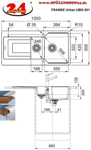 FRANKE Kchensple Urban UBG 651 Fragranit+ Einbausple / Granitsple Black Matt - Black Collection