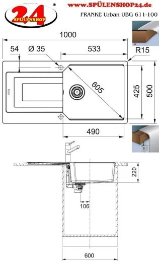 FRANKE Kchensple Urban UBG 611-100 Fragranit+ Einbausple / Granitsple Black Matt - Black Collection