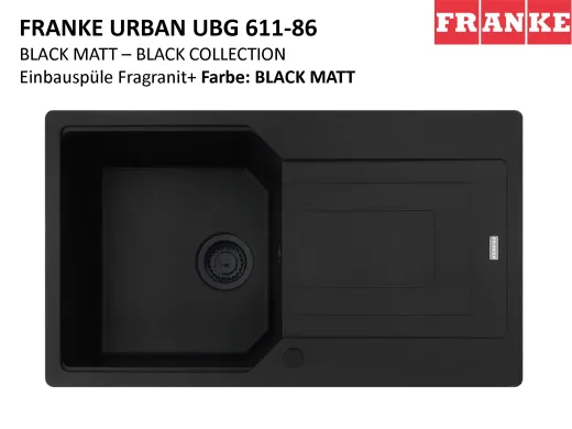 FRANKE Kchensple Urban UBG 611-86 Fragranit+ Einbausple / Granitsple Black Matt - Black Collection