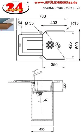 FRANKE Kchensple Urban UBG 611-78 Fragranit+ Einbausple / Granitsple Black Matt - Black Collection