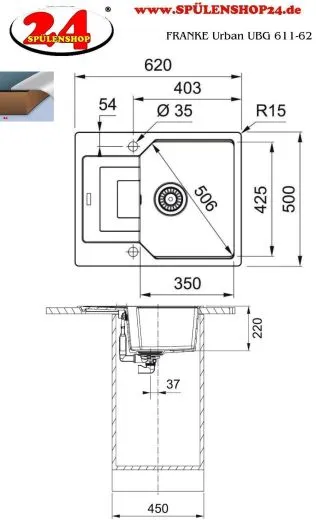 FRANKE Kchensple Urban UBG 611-62 Fragranit+ Einbausple / Granitsple Black Matt - Black Collection