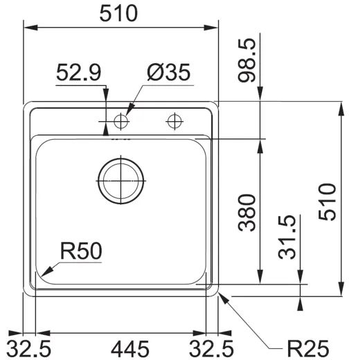 FRANKE Kchensple Bell BCX 210-51 Edelstahlsple Slimtop / Flchenbndig mit Hahnlochbank und Siebkorb als Drehknopfventil