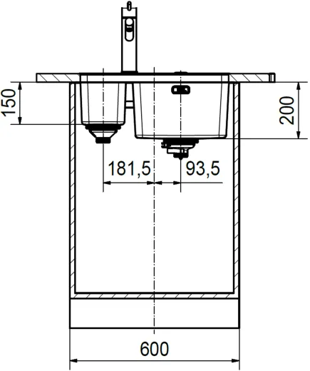 FRANKE Kchensple Mythos MYX 160-34-16 Unterbausple (Montage unter die Arbeitsplatte) mit Integralablauf und Siebkorb als Druckknopfventil