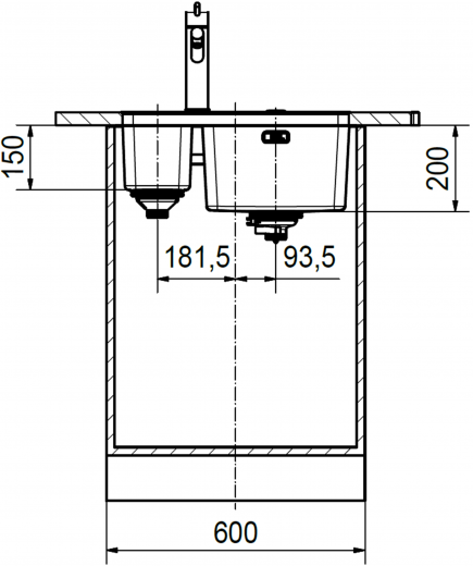 FRANKE Kchensple Mythos MYX 160-34-16 Unterbausple (Montage unter die Arbeitsplatte) mit Integralablauf und Siebkorb als Stopfenventil