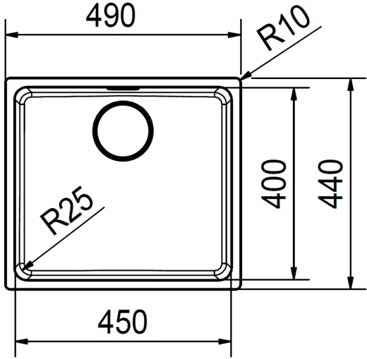 FRANKE Kchensple Mythos MYX 110-45 Unterbausple (Montage unter die Arbeitsplatte) mit Integralablauf und Siebkorb als Stopfenventil