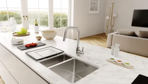 FRANKE Kchensple Mythos MYX 110-70 Unterbausple (Montage unter die Arbeitsplatte) mit Integralablauf und Siebkorb als Stopfenventil