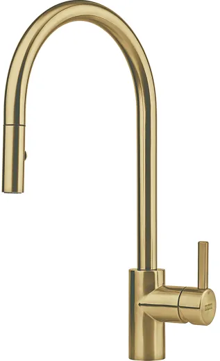 FRANKE Kchenarmatur Eos Neo Einhebelmischer Edelstahl Gold (PVD) mit Auszugsbrause Pull-Down-Spray 180 schwenkbarer Auslauf
