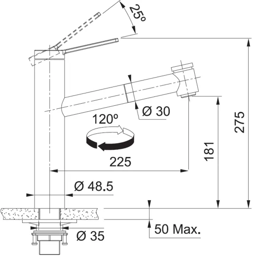 FRANKE Kchenarmatur Tango Neo Einhebelmischer Edelstahl massiv mit Zugauslauf und Brausefunktion 120 schwenkbarer Auslauf