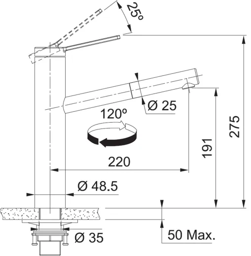 FRANKE Kchenarmatur Tango Neo Einhebelmischer Edelstahl massiv mit Zugauslauf 120 schwenkbarer Auslauf