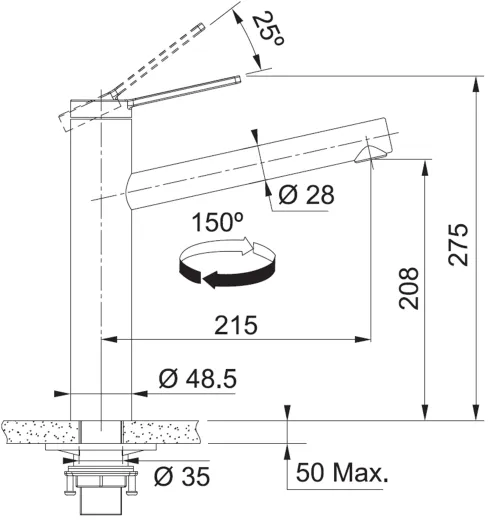 FRANKE Kchenarmatur Tango Neo Einhebelmischer Edelstahl massiv mit Festauslauf 150 schwenkbarer Auslauf