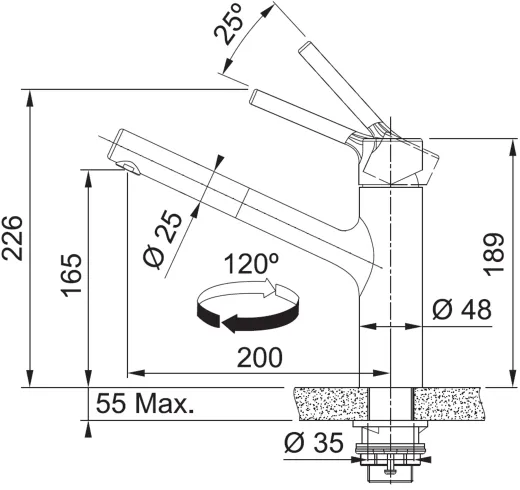 FRANKE Kchenarmatur Taros Neo Einhebelmischer Edelstahl massiv mit Zugauslauf als Schlauchbrause 120 schwenkbarer Auslauf