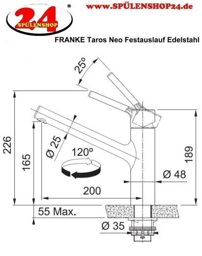 ✅ FRANKE Kchenarmatur Taros Neo Einhebelmischer Edelstahl massiv mit Festauslauf 120 schwenkbarer Auslauf