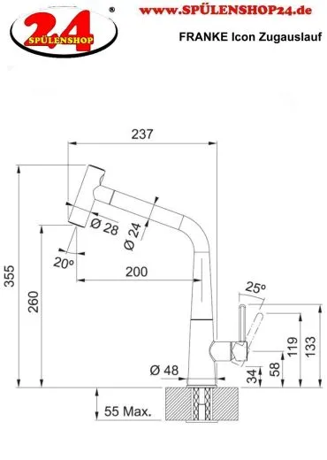FRANKE Kchenarmatur Icon Einhebelmischer Chrom mit Zugauslauf als Schlauchbrause 360 schwenkbarer Auslauf