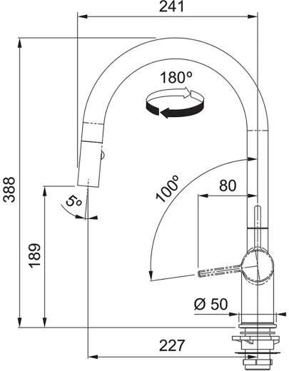 FRANKE Kchenarmatur Active J Einhebelmischer Black Matt mit Zugauslauf als Schlauchbrause 180 schwenkbarer Auslauf