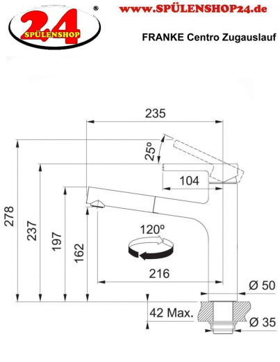 FRANKE Kchenarmatur Centro Einhebelmischer Black Matt mit Zugauslauf als Schlauchbrause 120 schwenkbarer Auslauf