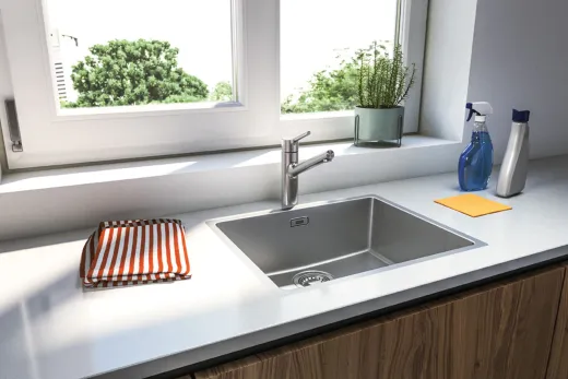 FRANKE Kchenarmatur Taros Neo Window Einhebelmischer Edelstahl massiv mit Festauslauf zur Vorfenstermontage umlegbar