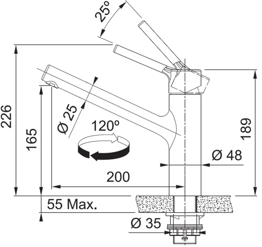 FRANKE Kchenarmatur Taros Neo Window Einhebelmischer Edelstahl massiv mit Festauslauf zur Vorfenstermontage umlegbar