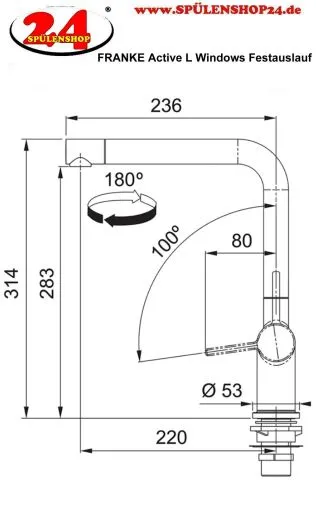 FRANKE Kchenarmatur Active L Window Einhebelmischer Chrom mit Festauslauf zur Vorfenstermontage umlegbar