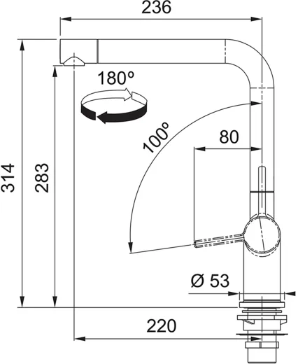 FRANKE Kchenarmatur Active L Window Einhebelmischer Chrom mit Festauslauf zur Vorfenstermontage umlegbar