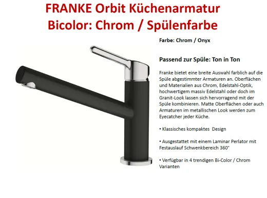FRANKE Kchenarmatur Orbit Fragranit+ Farben Einhebelmischer mit Festauslauf und Laminar Perlator 360 schwenkbarer Auslauf