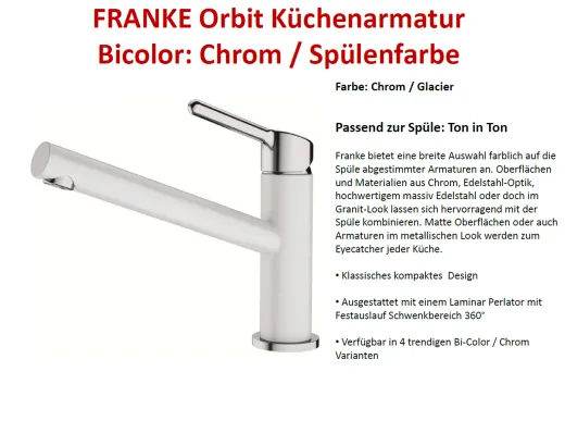 FRANKE Kchenarmatur Orbit Fragranit+ Farben Einhebelmischer mit Festauslauf und Laminar Perlator 360 schwenkbarer Auslauf
