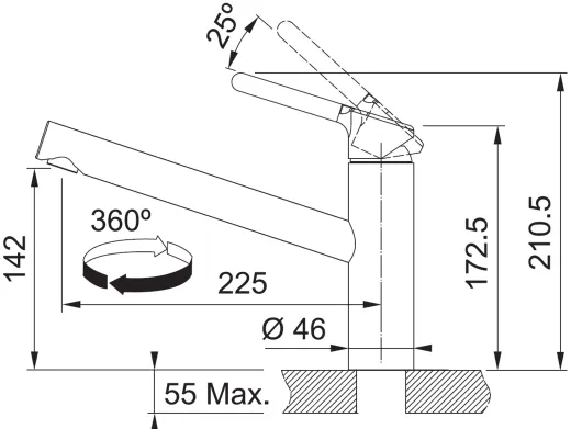 FRANKE Kchenarmatur Orbit Fragranit+ Farben Einhebelmischer mit Festauslauf und Laminar Perlator 360 schwenkbarer Auslauf