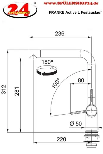 FRANKE Kchenarmatur Active L Fragranit+ Farben Einhebelmischer mit Festauslauf und Laminar Perlator 180 schwenkbarer Auslauf