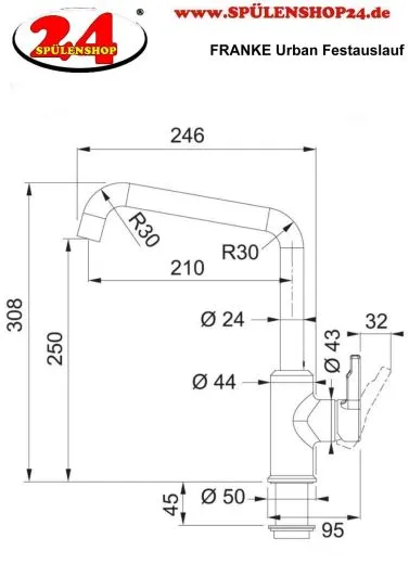 FRANKE Kchenarmatur Urban Fragranit+ Farben Einhebelmischer mit Festauslauf 150 schwenkbarer Auslauf