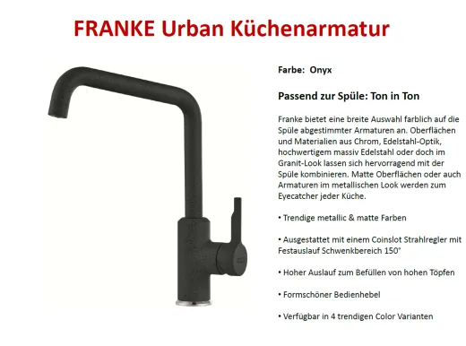 FRANKE Kchenarmatur Urban Fragranit+ Farben Einhebelmischer mit Festauslauf 150 schwenkbarer Auslauf