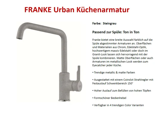 FRANKE Kchenarmatur Urban Fragranit+ Farben Einhebelmischer mit Festauslauf 150 schwenkbarer Auslauf