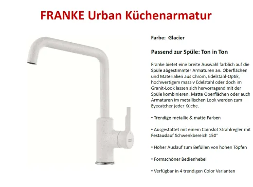 FRANKE Kchenarmatur Urban Fragranit+ Farben Einhebelmischer mit Festauslauf 150 schwenkbarer Auslauf