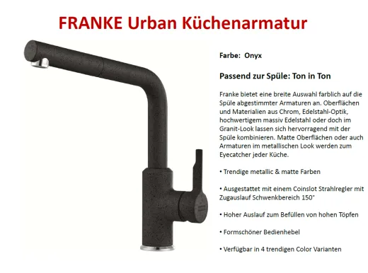 FRANKE Kchenarmatur Urban Fragranit+ Farben Einhebelmischer mit Zugauslauf als Schlauchbrause 150 schwenkbarer Auslauf