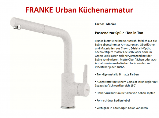 FRANKE Kchenarmatur Urban Fragranit+ Farben Einhebelmischer mit Zugauslauf als Schlauchbrause 150 schwenkbarer Auslauf