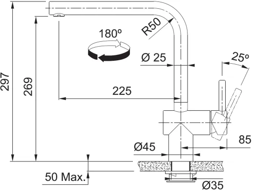 FRANKE Kchenarmatur Atlas Neo Sensor Einhebelmischer Edelstahl Industrial Black (PVD) mit Sensor-Technologie mit Festauslauf 180 schwenkbarer Auslauf