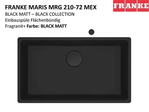 FRANKE Kchensple Maris MRG 210-72 Fragranit+ Granitsple Flchenbndig Black Matt - Black Collection Siebkorb als Drehknopfventil