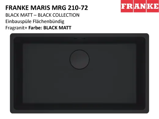 FRANKE Kchensple Maris MRG 210-72 Fragranit+ Granitsple Flchenbndig Black Matt - Black Collection Siebkorb als Stopfenventil