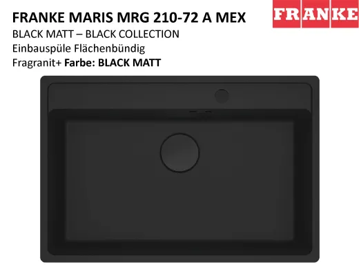 FRANKE Kchensple Maris MRG 210-72 A HLB Fragranit+ Granitsple Flchenbndig Black Matt - Black Collection Siebkorb als Drehknopfventil
