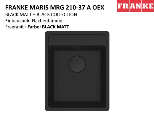 FRANKE Kchensple Maris MRG 210-37 A HLB Fragranit+ Granitsple Flchenbndig Black Matt - Black Collection Siebkorb als Stopfenventil
