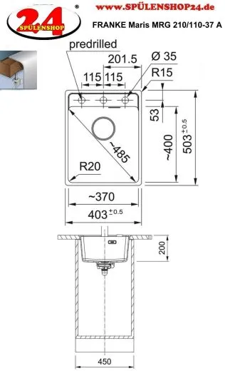 FRANKE Kchensple Maris MRG 210-37 A HLB Fragranit+ Granitsple Flchenbndig mit Siebkorb als Druckknopfventil