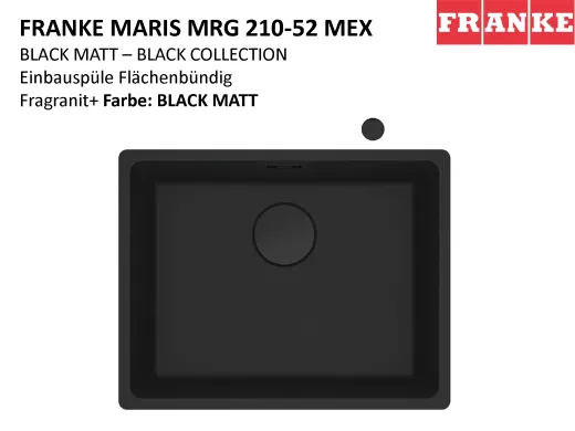 FRANKE Kchensple Maris MRG 210-52 Fragranit+ Granitsple Flchenbndig Black Matt - Black Collection Siebkorb als Drehknopfventil