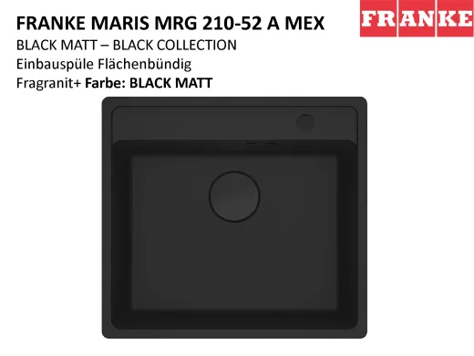 FRANKE Kchensple Maris MRG 210-52 A HLB Fragranit+ Granitsple Flchenbndig Black Matt - Black Collection Siebkorb als Drehknopfventil