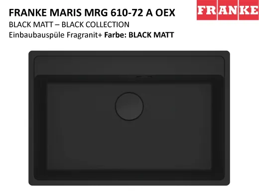 FRANKE Kchensple Maris MRG 610-72 A HLB Fragranit+ Granitsple Black Matt - Black Collection Einbausple mit Siebkorb als Stopfenventil
