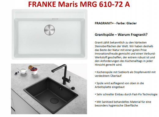 FRANKE Kchensple Maris MRG 610-72 A HLB Fragranit+ Granitsple / Einbausple mit Siebkorb als Stopfenventil