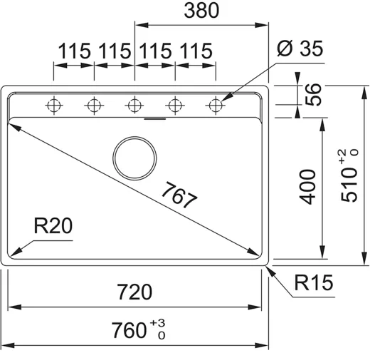 FRANKE Kchensple Maris MRG 610-72 A HLB Fragranit+ Granitsple / Einbausple mit Siebkorb als Stopfenventil